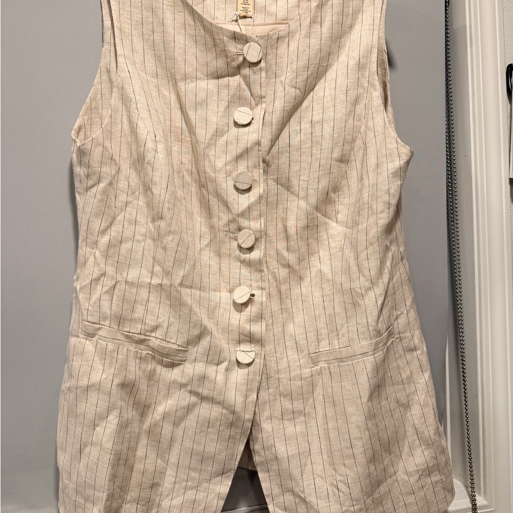 H&M Beige and Black Striped Linen Vest